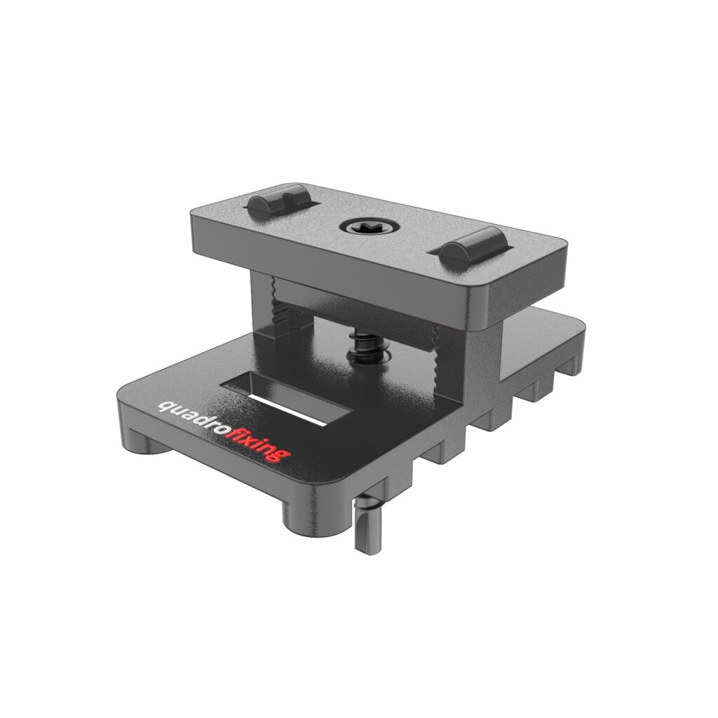 T-CLIP FLEX with ventilation spacer and central screw, perspective view